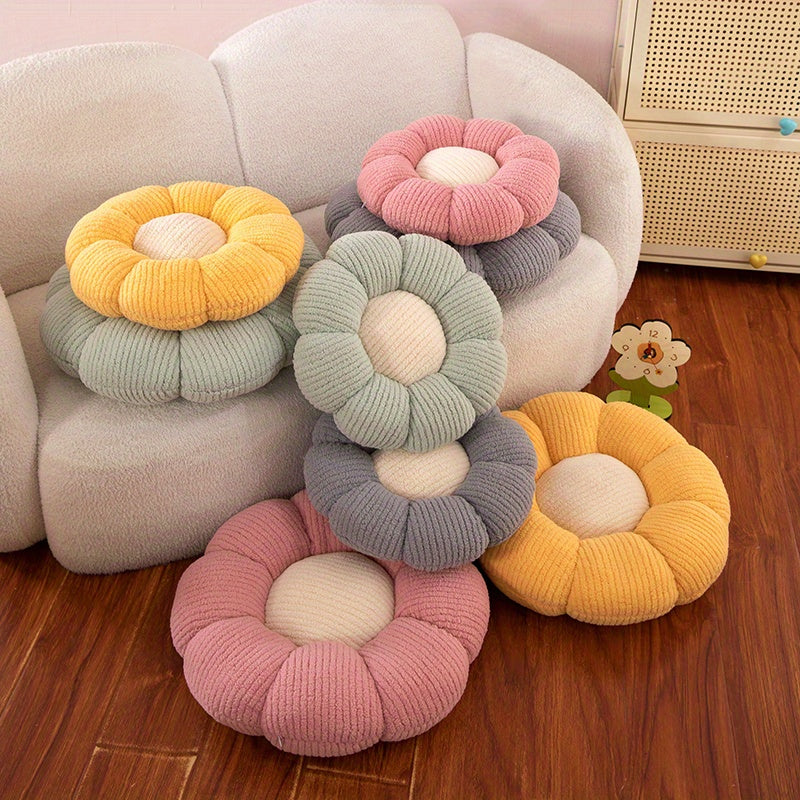 1pc 37cm/14.57in Soft Daisy Plush Throw Pillow - All-Season Fluffy Flower Floor Cushion-Ultra Soft Chair Pad for Bay Window, Boho Decor, Cross-Legged Sitting, Ideal for Bed and Sofa, Charming Dorm Room Accent, Decorative Pill
