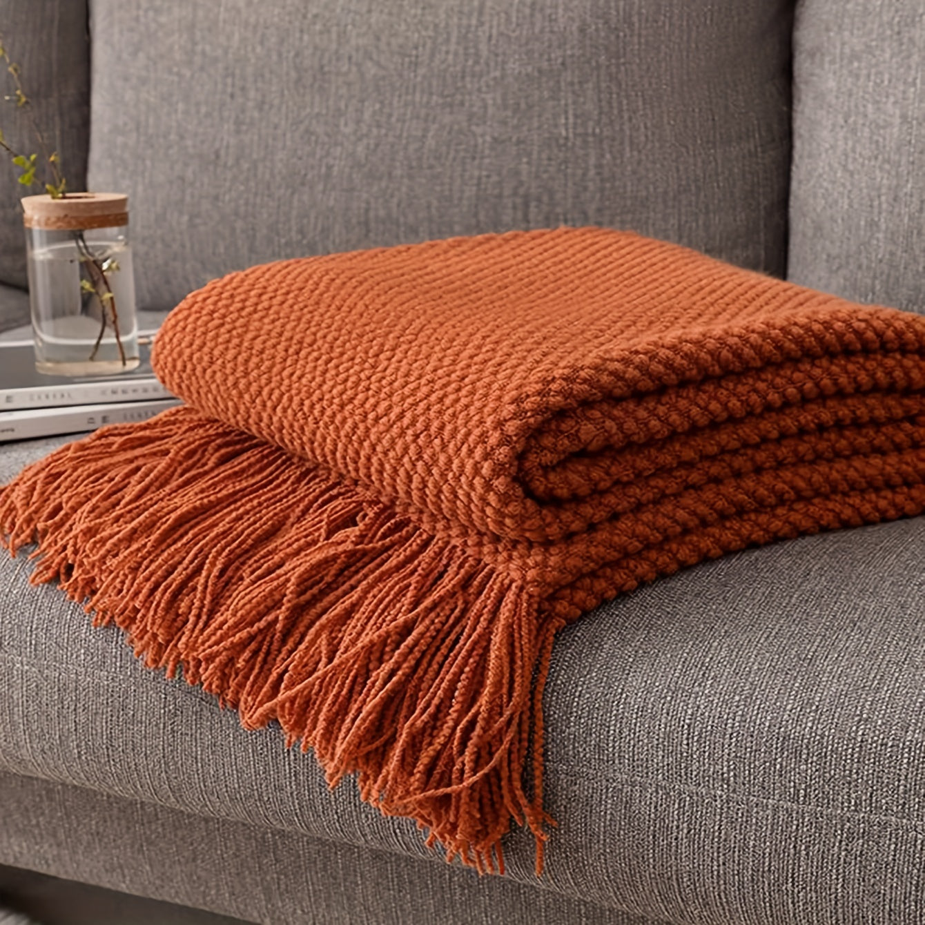 1pc Morandi Orange Knitted Blanket, Soft and Comfortable, Machine Washable