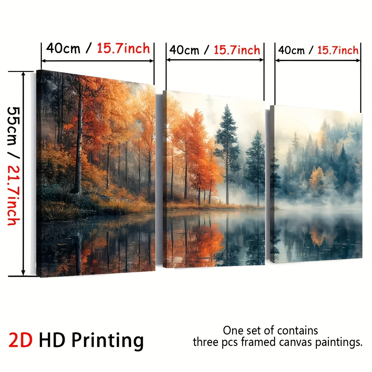 2D Flat 3 2D Flat Prints, Modern Style Natural Primeval Forest Landscape Art, Framed Canvas Paintings And Posters, Ready to Hang, Home Decoration, Wall Art, Room Decoration, High-Definition Prints, Holiday Gifts, Living Room,