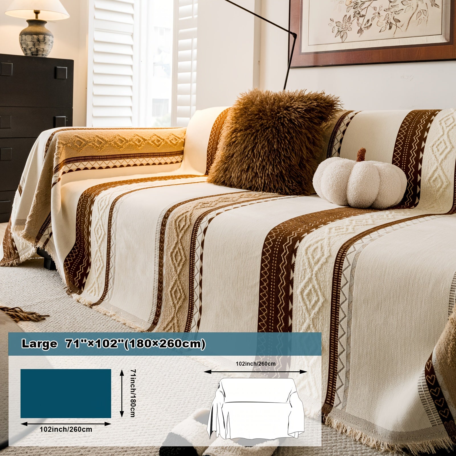 [Stylish Elegance] Bohemian Style Chenille Blend Sofa Throw | Pet-Friendly Jacquard Weave | Multi-Size for Single, Double, Triple & Sectional Sofas | Black and White Geometric Patterns | Machine Washable | Cozy Home Decor, So