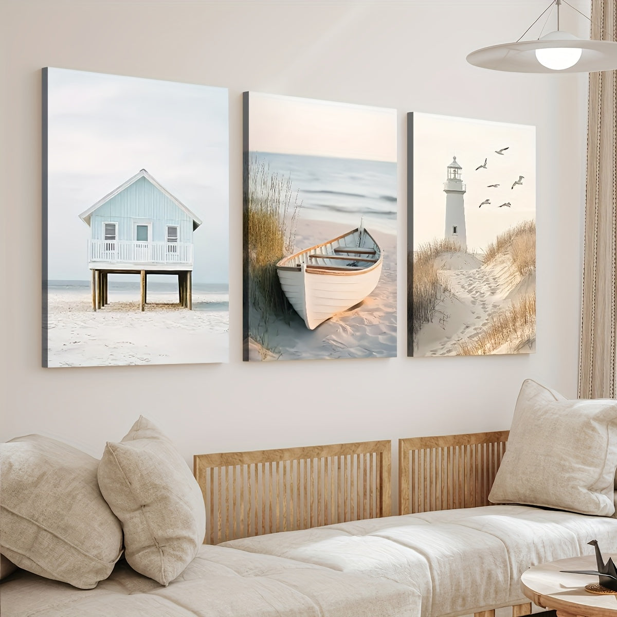 2D Flat, 3pcs 2D/Flat Print, Framed Canvas Painting And Poster, Ready to Hanging, Modern And Simple Seaside Art Scenery, Sailing, Home Decor, Wall Art, Room Decoration, Holiday Gift, Living Room, Bedroom, Dining Room, Office