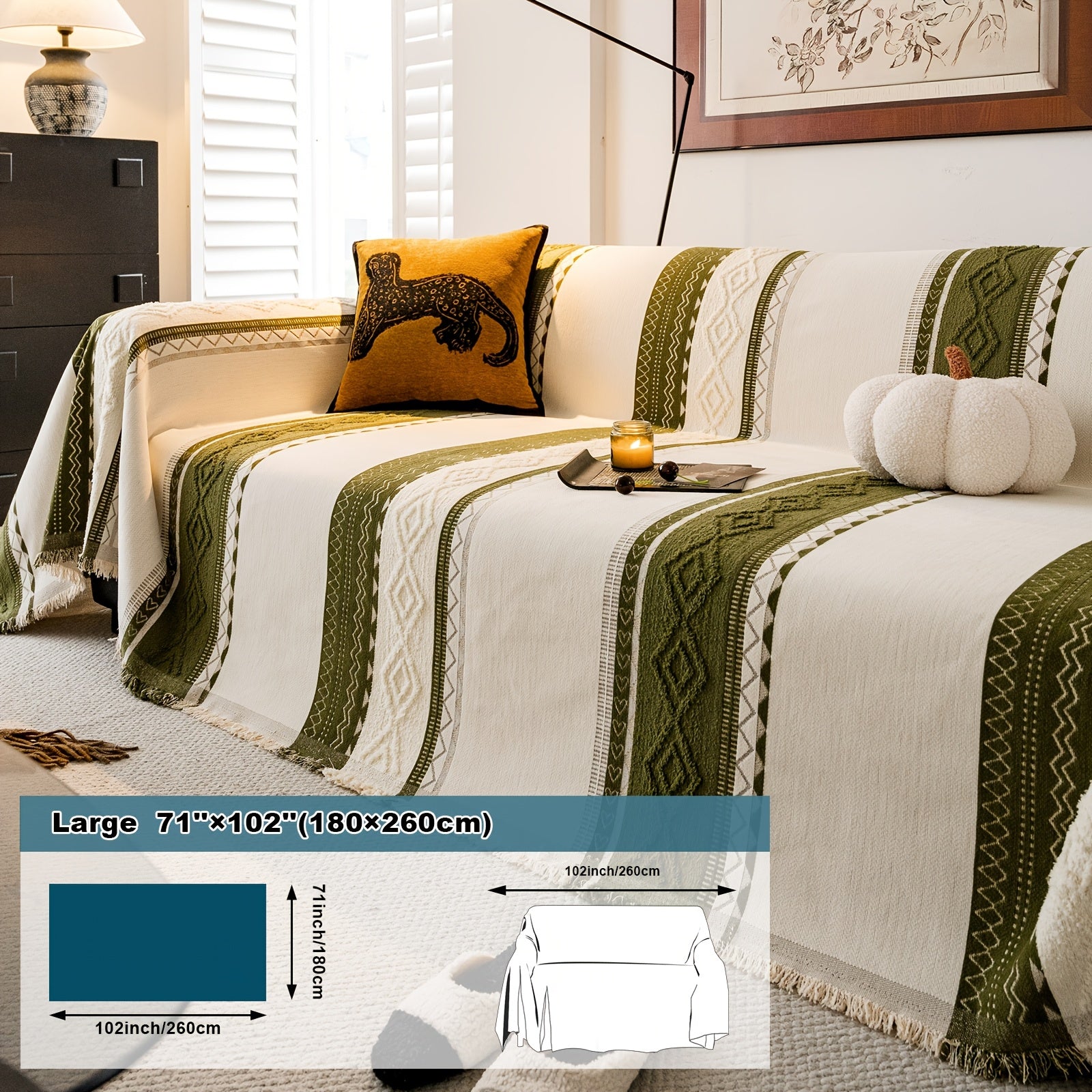 [Stylish Elegance] Bohemian Style Chenille Blend Sofa Throw | Pet-Friendly Jacquard Weave | Multi-Size for Single, Double, Triple & Sectional Sofas | Black and White Geometric Patterns | Machine Washable | Cozy Home Decor, So