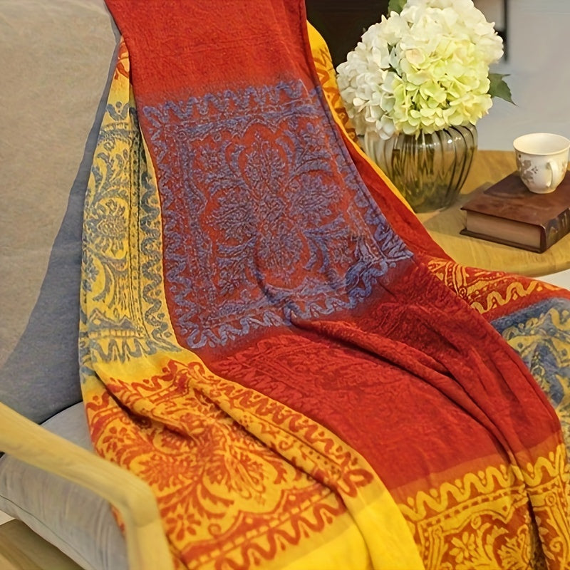 1pc Boho Throw Blanket Nap Blanket Sofa Towel Casual Jacquard Chenille Tassel Blanket Bedspread