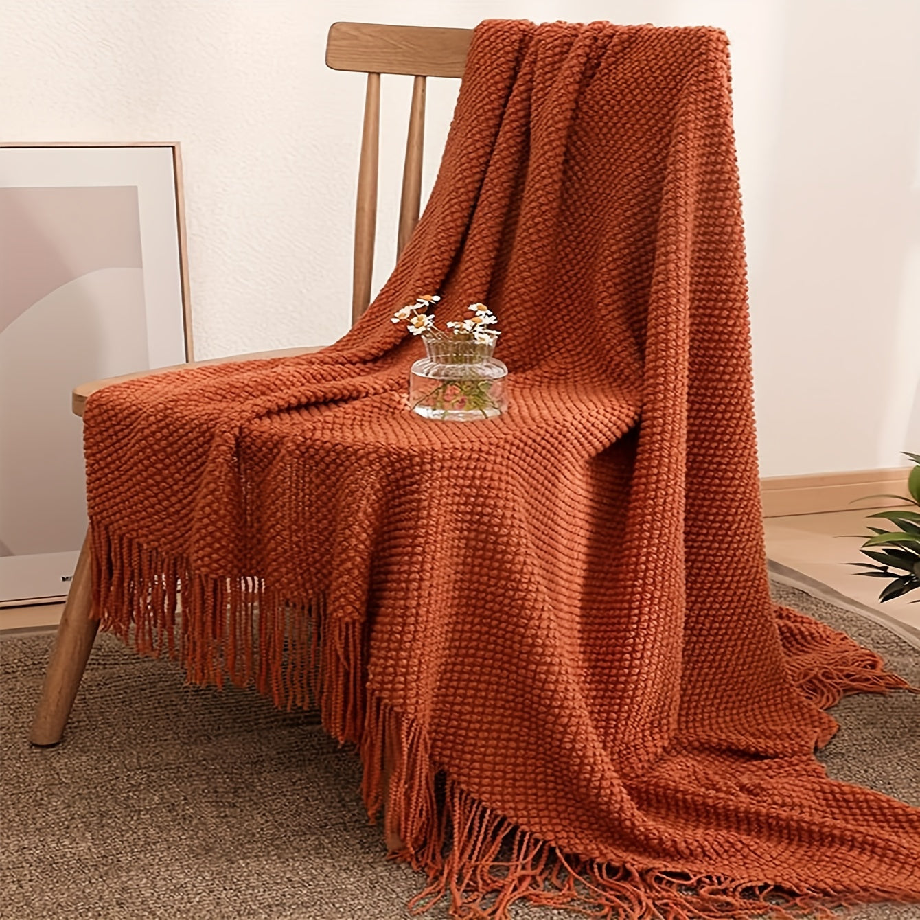 1pc Morandi Orange Knitted Blanket, Soft and Comfortable, Machine Washable