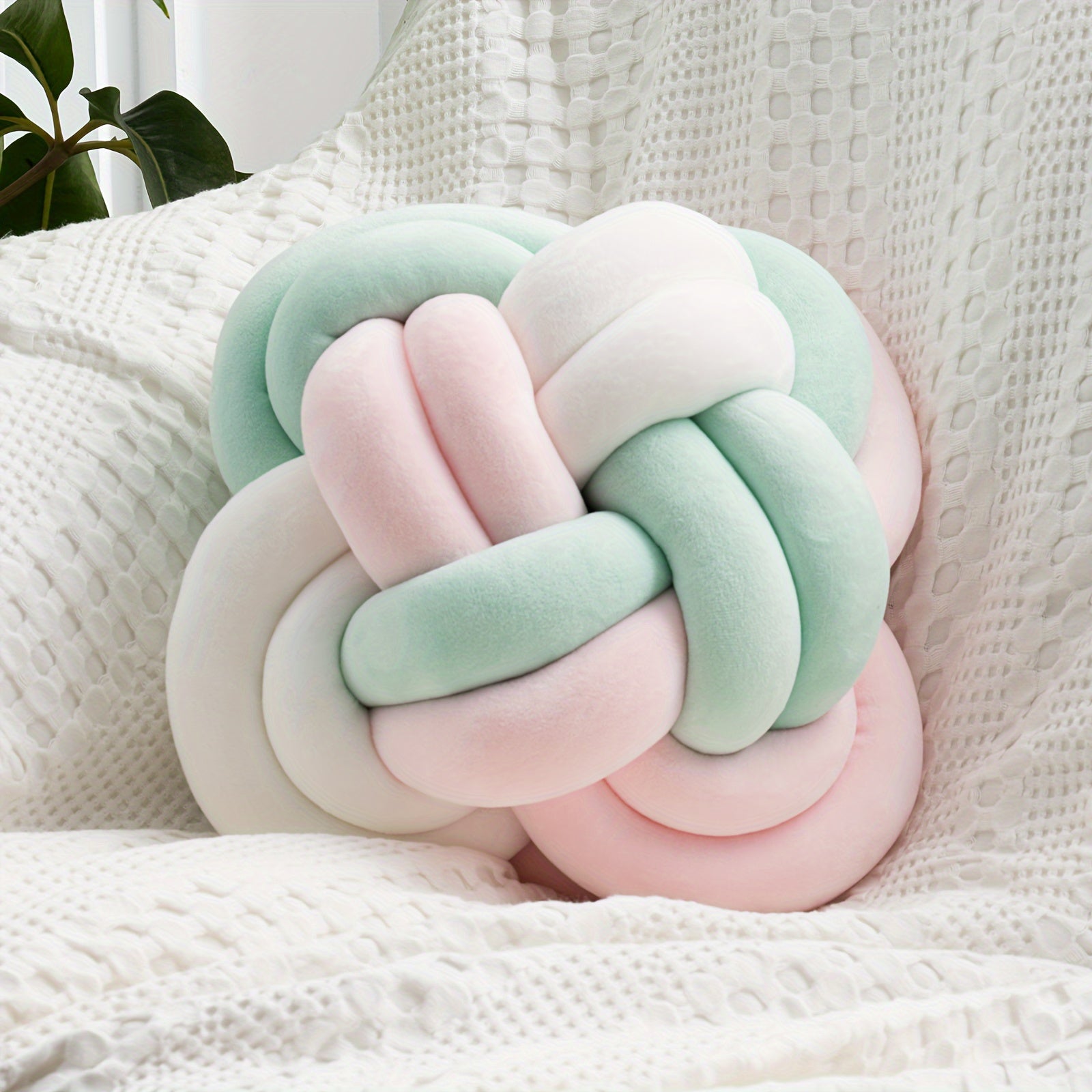 TEXSTEAD Art Deco Style Round Knot Cushion - Geometric Pattern Accent Throw for Home Decor, Machine Washable, Polyester Teddy Velvet Weave with Polyester Fiber Filling - Multipurpose Decorative Knot Ball Cushion for All Seaso