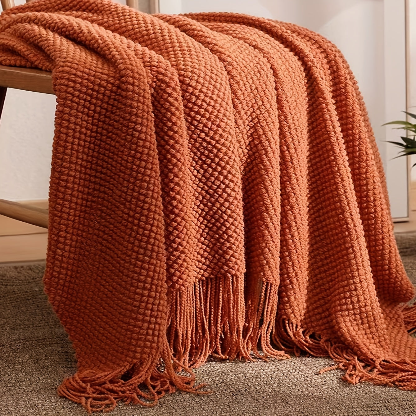 1pc Morandi Orange Knitted Blanket, Soft and Comfortable, Machine Washable