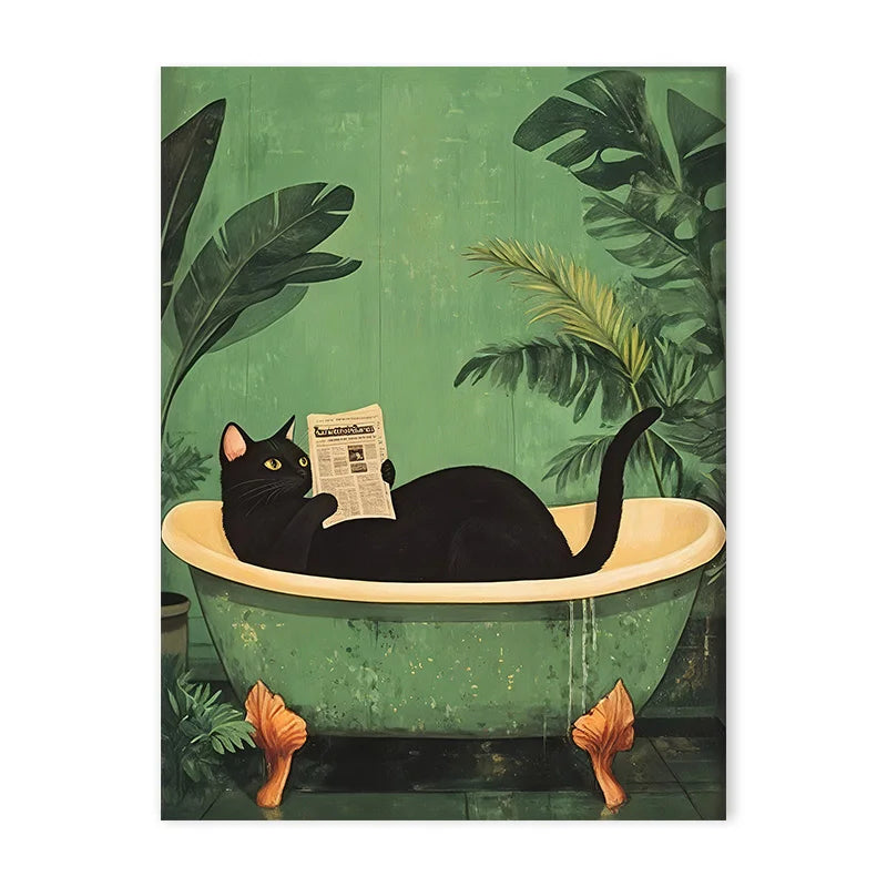 Cuadro Divertido de Gato Verde – Arte para Baño y WC