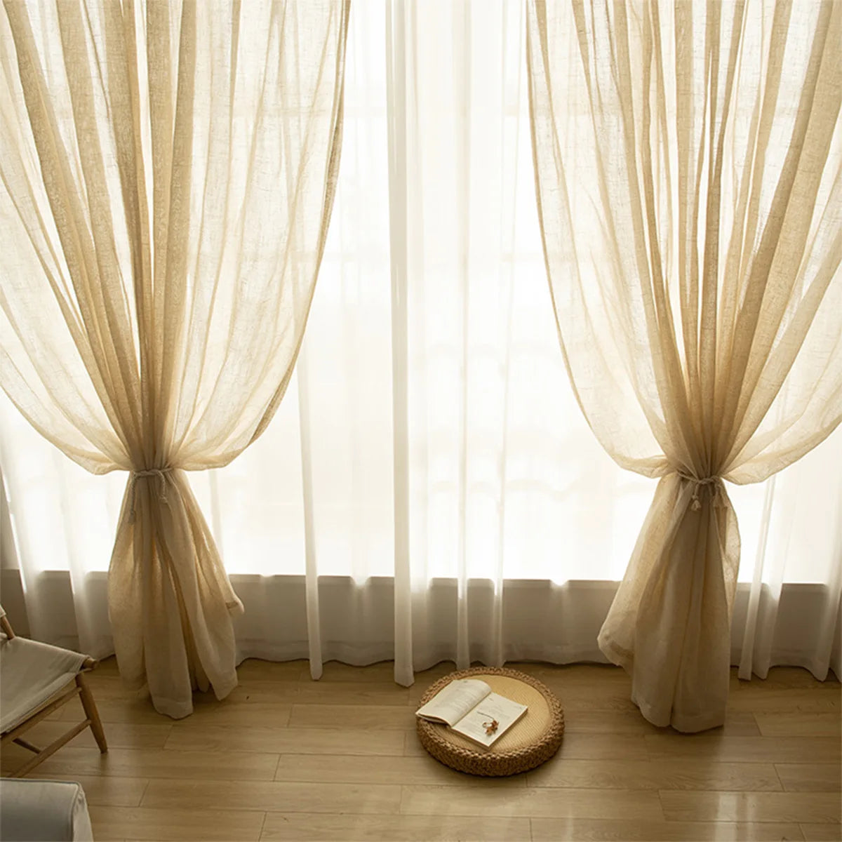 Cortina de Gasa de Lino Japonesa para Ventanas y Balcón