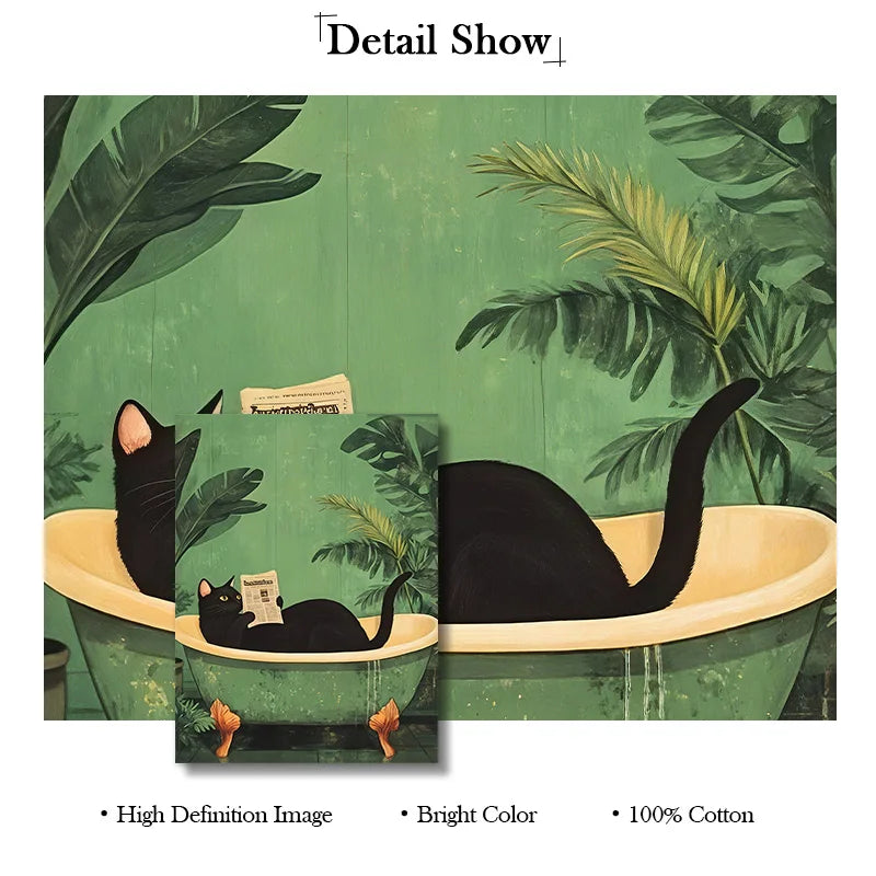 Cuadro Divertido de Gato Verde – Arte para Baño y WC