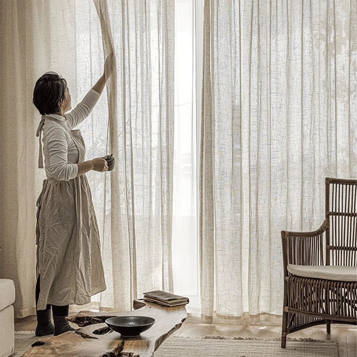 Cortina de Gasa de Lino Japonesa para Ventanas y Balcón