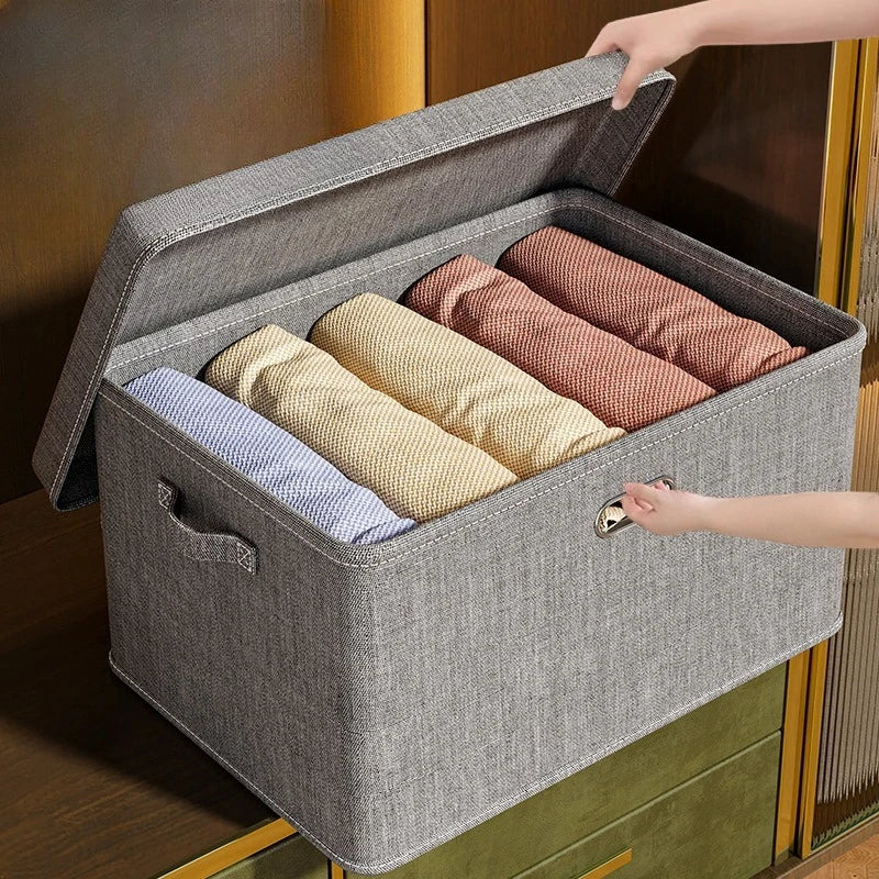 Caja de Almacenamiento Plegable de Algodón y Lino con Tapa