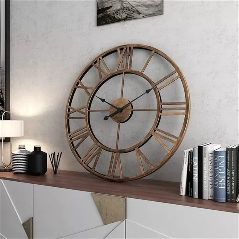 Reloj de Pared Grande Moderno 3D – Números Romanos y Metal Retro