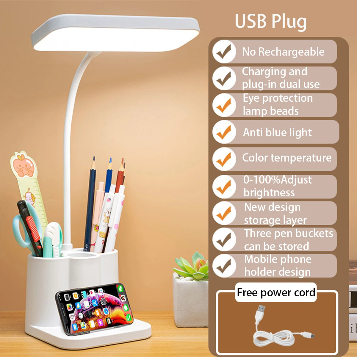 Lámpara de Mesa LED USB – Protección Ocular 3 Colores