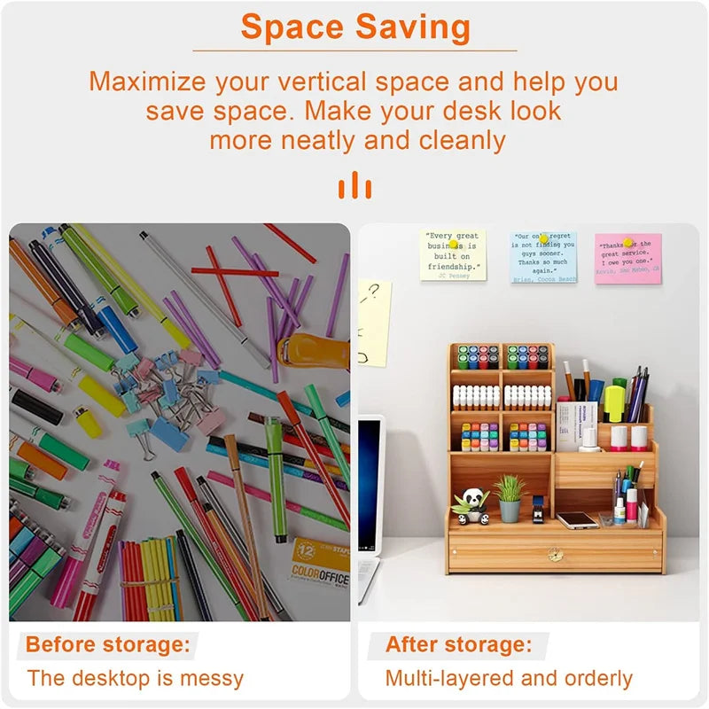 Organizador de Escritorio de Madera con Cajón