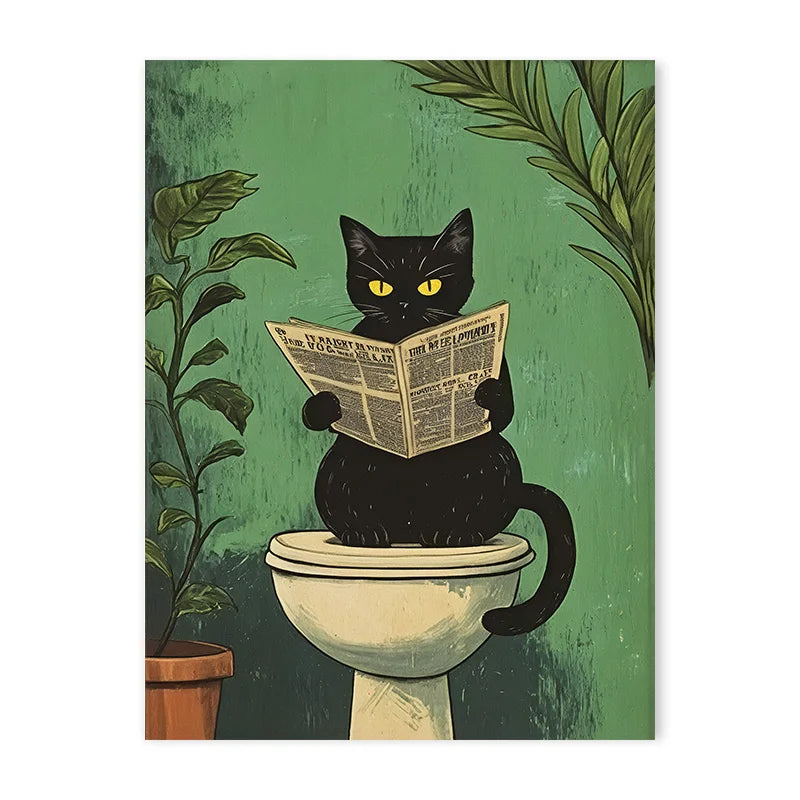 Cuadro Divertido de Gato Verde – Arte para Baño y WC