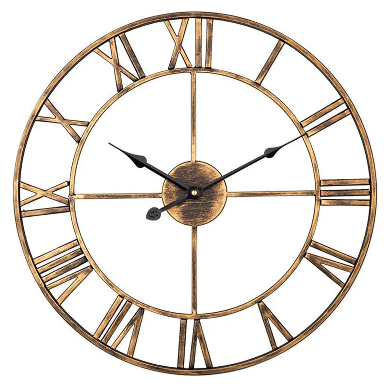 Reloj de Pared Grande Moderno 3D – Números Romanos y Metal Retro