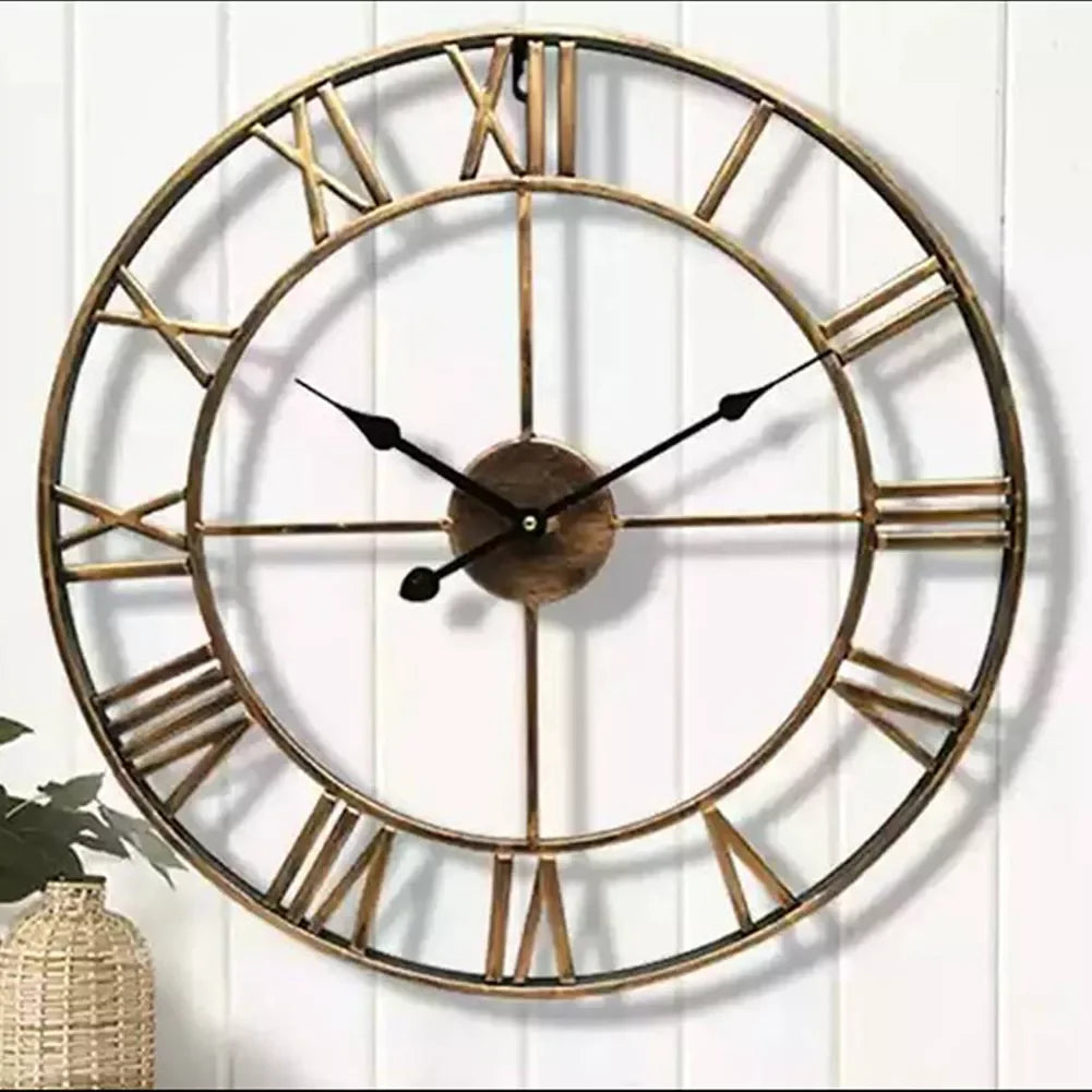 Reloj de Pared Grande Moderno 3D – Números Romanos y Metal Retro