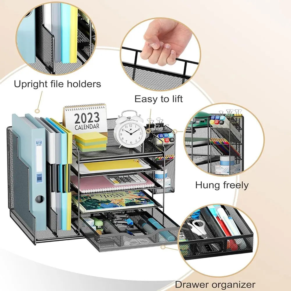 Organizador de Escritorio 5 Capas con Rejilla Metálica