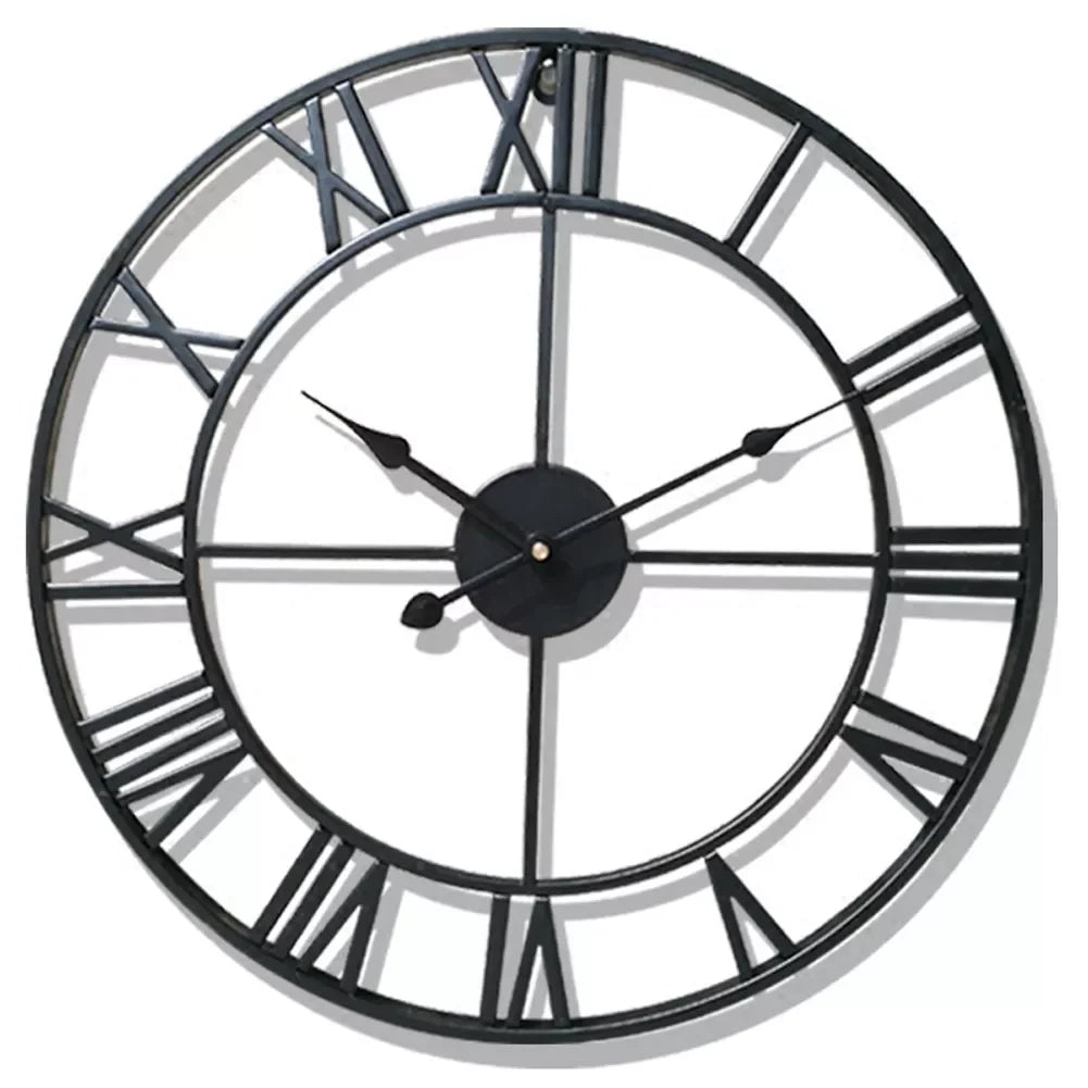 Reloj de Pared Grande Moderno 3D – Números Romanos y Metal Retro