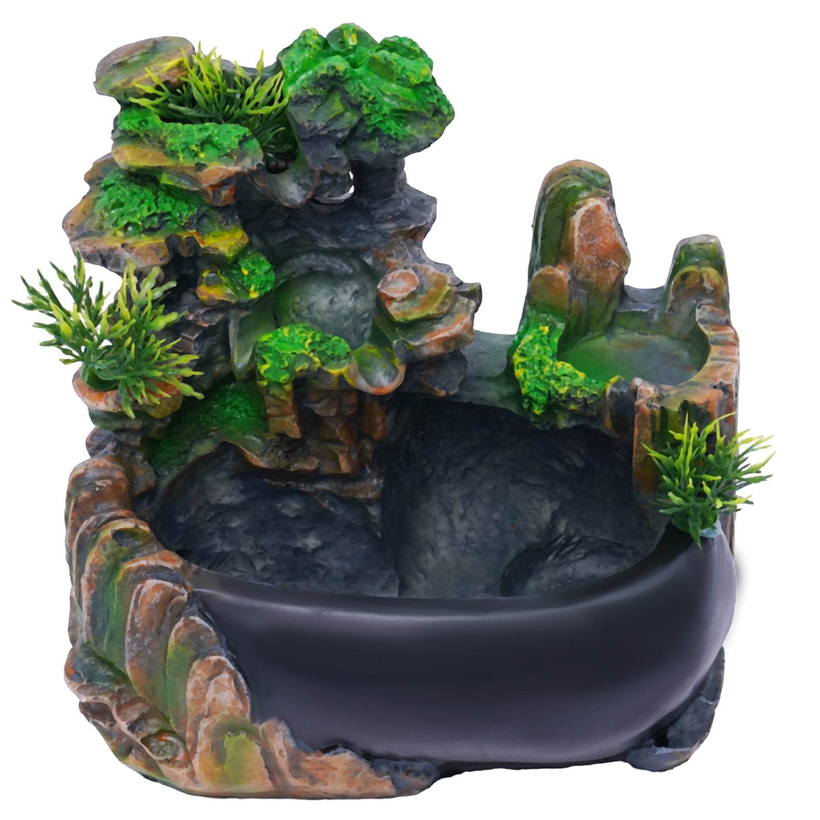 Indoor Resin Rockery Desktop Decoration - Miniature Zen Garden Bonsai Tree with Waterfall & Green Foliage, Self-Sustaining Ecosystem in Jar, No Electricity Needed, Durable Resin Material for Home Office Decor, Holiday Gift (H