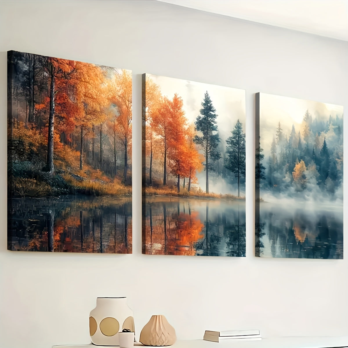 2D Flat 3 2D Flat Prints, Modern Style Natural Primeval Forest Landscape Art, Framed Canvas Paintings And Posters, Ready to Hang, Home Decoration, Wall Art, Room Decoration, High-Definition Prints, Holiday Gifts, Living Room,