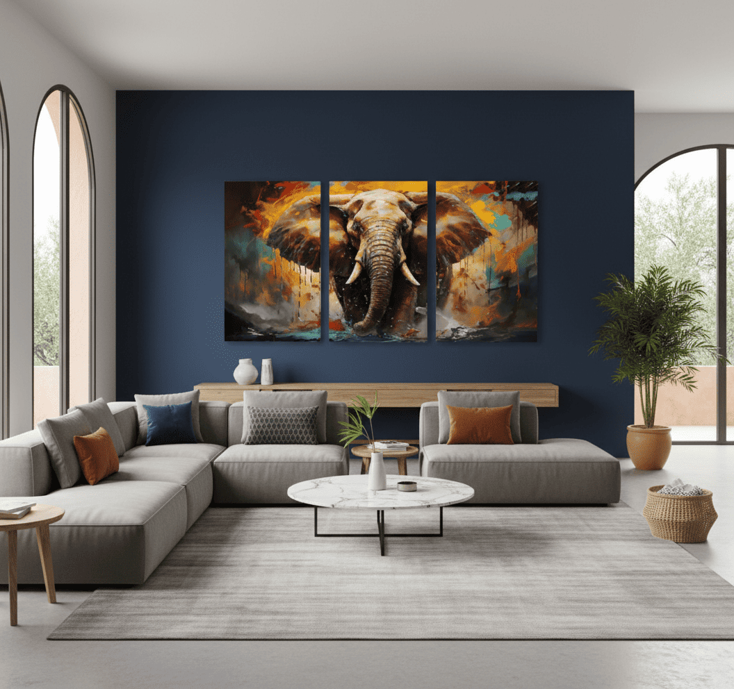 3pcs Wood Frame Canvas Print Decorative Painting, Elephant Illustration, Pop Art, Retro Elephant Illustration, Keywords Wildlife Decorative Painting, Indoor Home Wall Decoration Art