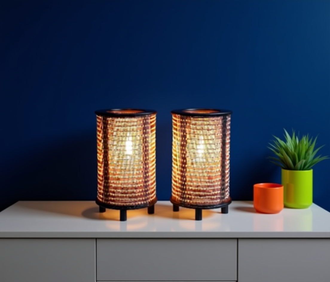 Par de Lámparas Japonesas de Bambú