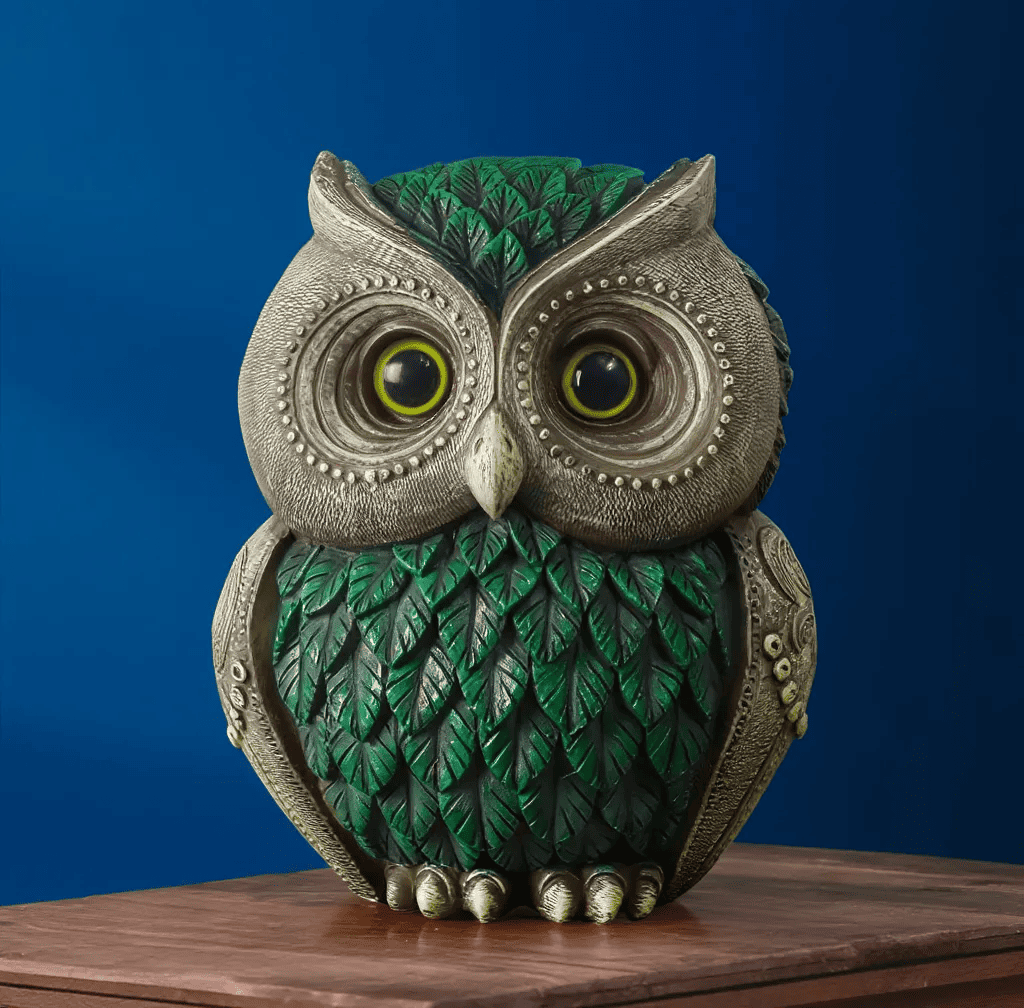 1pc Vintage-Style Resin Owl Statue - Green with Golden Eyes, Detailed Feather Design, Perfect for Home Office, Living Room Decor, Ideal Gift for Owl Lovers, Festive Decoration|Vintage Owl Decor|Detailed Craftsmanship, Owl Dec
