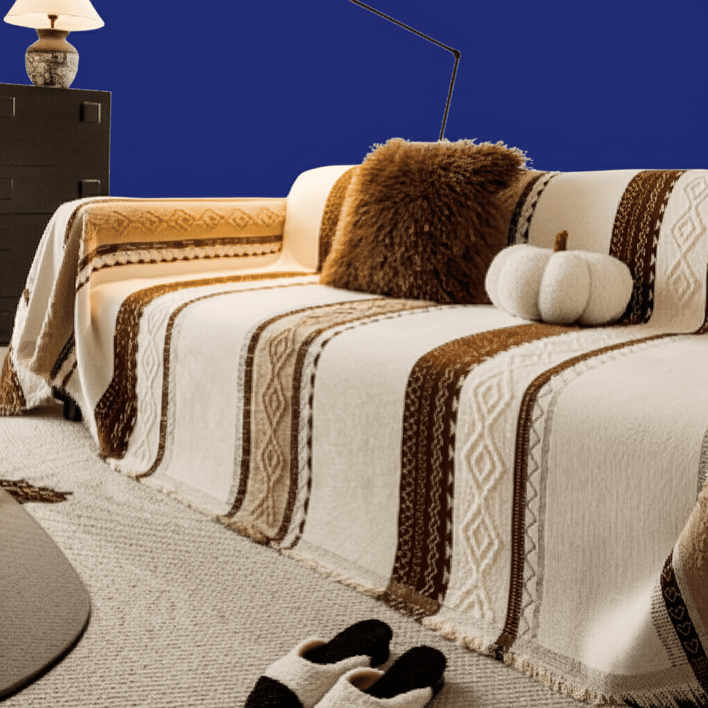 [Stylish Elegance] Bohemian Style Chenille Blend Sofa Throw | Pet-Friendly Jacquard Weave | Multi-Size for Single, Double, Triple & Sectional Sofas | Black and White Geometric Patterns | Machine Washable | Cozy Home Decor, So