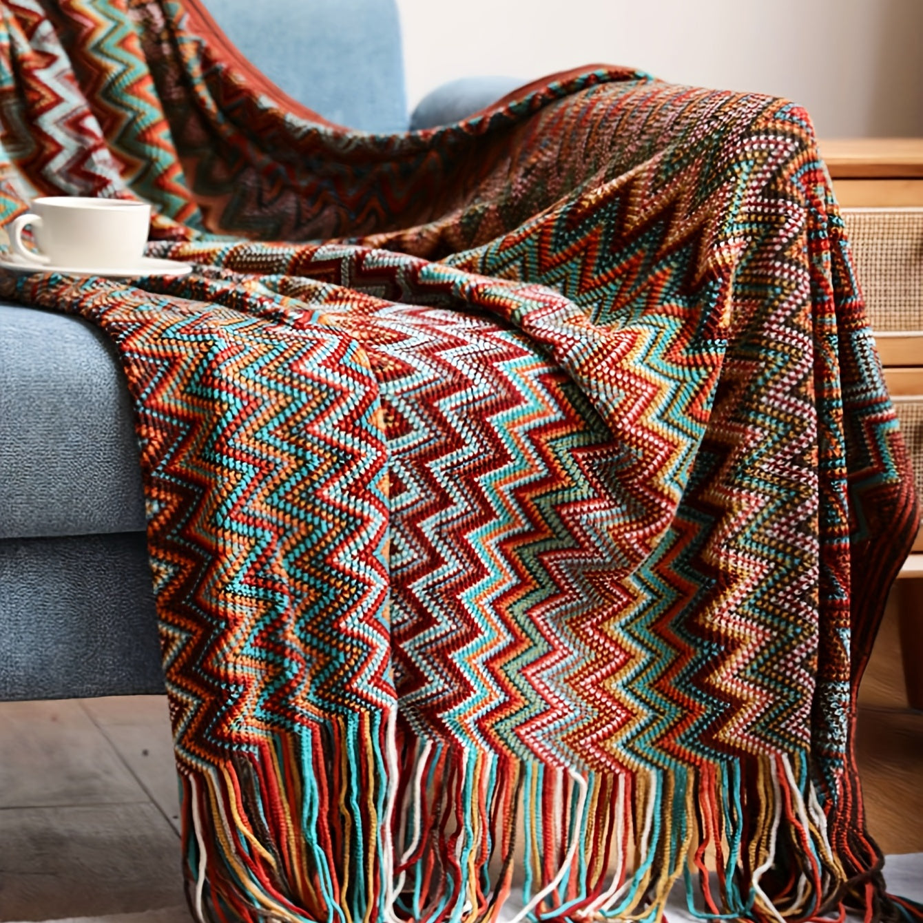 Bohemian Red Sofa Blanket