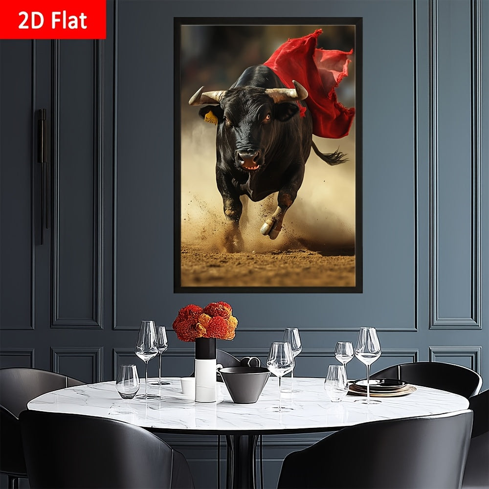 1pc Large Framed Canvas Wall Art - Charging Bull with Red Cape, Dramatic Spanish Painter Style - Ready-to-Hang Office, Living Room, Dining Decor - Perfect Gift for Birthday, Wedding, Housewarming - Canvas Print with Hook Inst