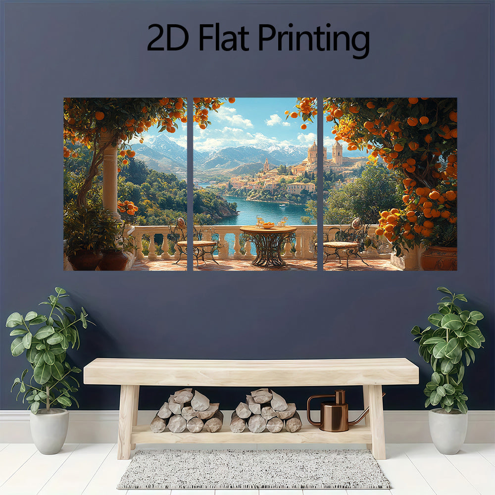 3pcs Andalusia Mediterranean Canvas Art Print, 39.88x59.94cm - Spanish Architecture & Orange Tree Wall Decor, Wooden Frame, Elegant Home or Office Decoration, Spanish Home Decor