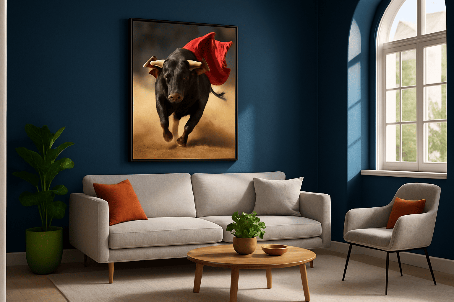 1pc Large Framed Canvas Wall Art - Charging Bull with Red Cape, Dramatic Spanish Painter Style - Ready-to-Hang Office, Living Room, Dining Decor - Perfect Gift for Birthday, Wedding, Housewarming - Canvas Print with Hook Inst