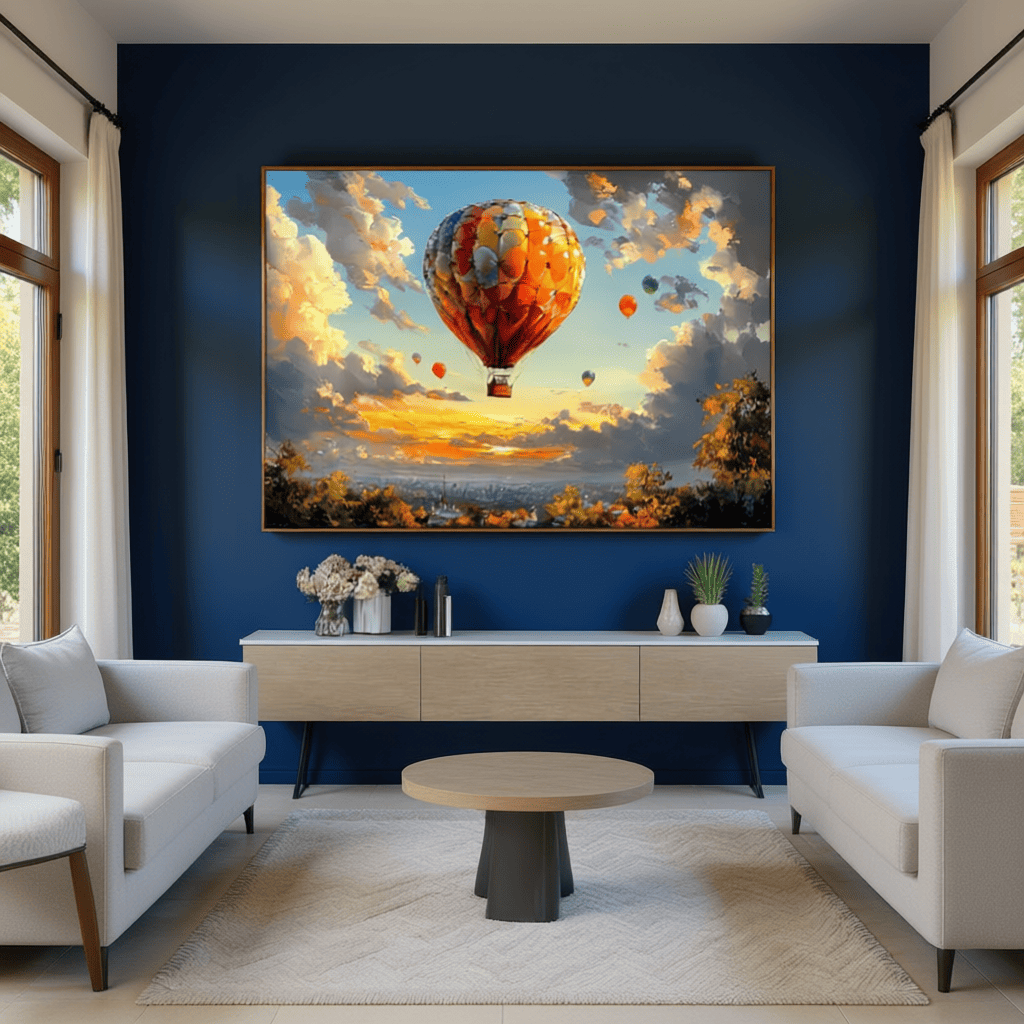 2D Flat, Hot Air Balloons Flying Over A City At Sunset Large Wooden Framed Wall Art Home Decor Canvas Painting- for Bedroom, Bathroom, Living Room, Office, Kitchen, Holiday Gift- 1pc, Office Decor, Home Decoration, Cityscape