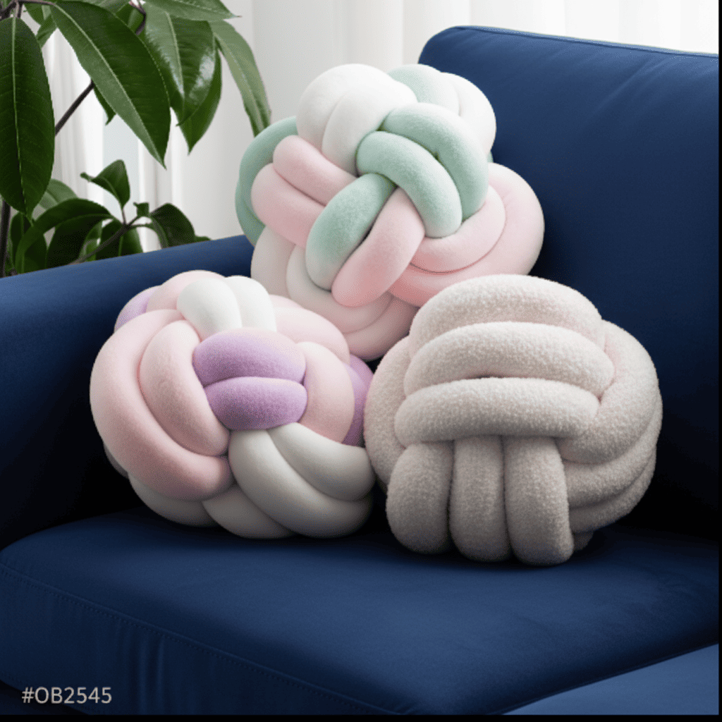 TEXSTEAD Art Deco Style Round Knot Cushion - Geometric Pattern Accent Throw for Home Decor, Machine Washable, Polyester Teddy Velvet Weave with Polyester Fiber Filling - Multipurpose Decorative Knot Ball Cushion for All Seaso