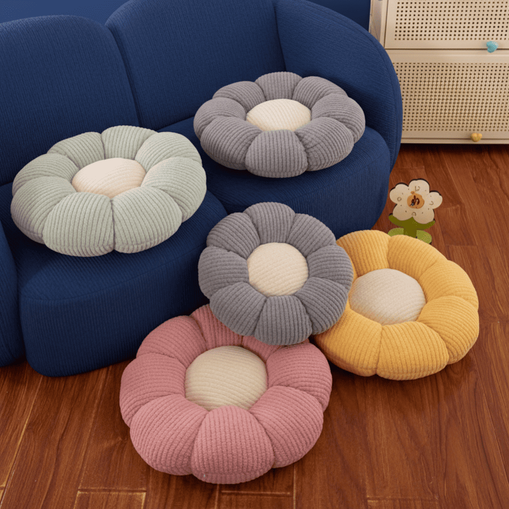 1pc 37cm/14.57in Soft Daisy Plush Throw Pillow - All-Season Fluffy Flower Floor Cushion-Ultra Soft Chair Pad for Bay Window, Boho Decor, Cross-Legged Sitting, Ideal for Bed and Sofa, Charming Dorm Room Accent, Decorative Pill