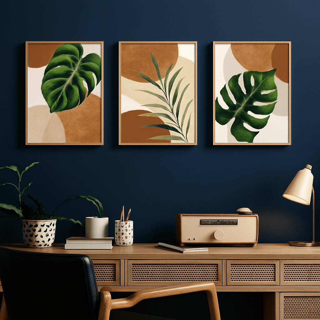 Set de 3 Cuadros de Arte Boho con Hojas de Palma