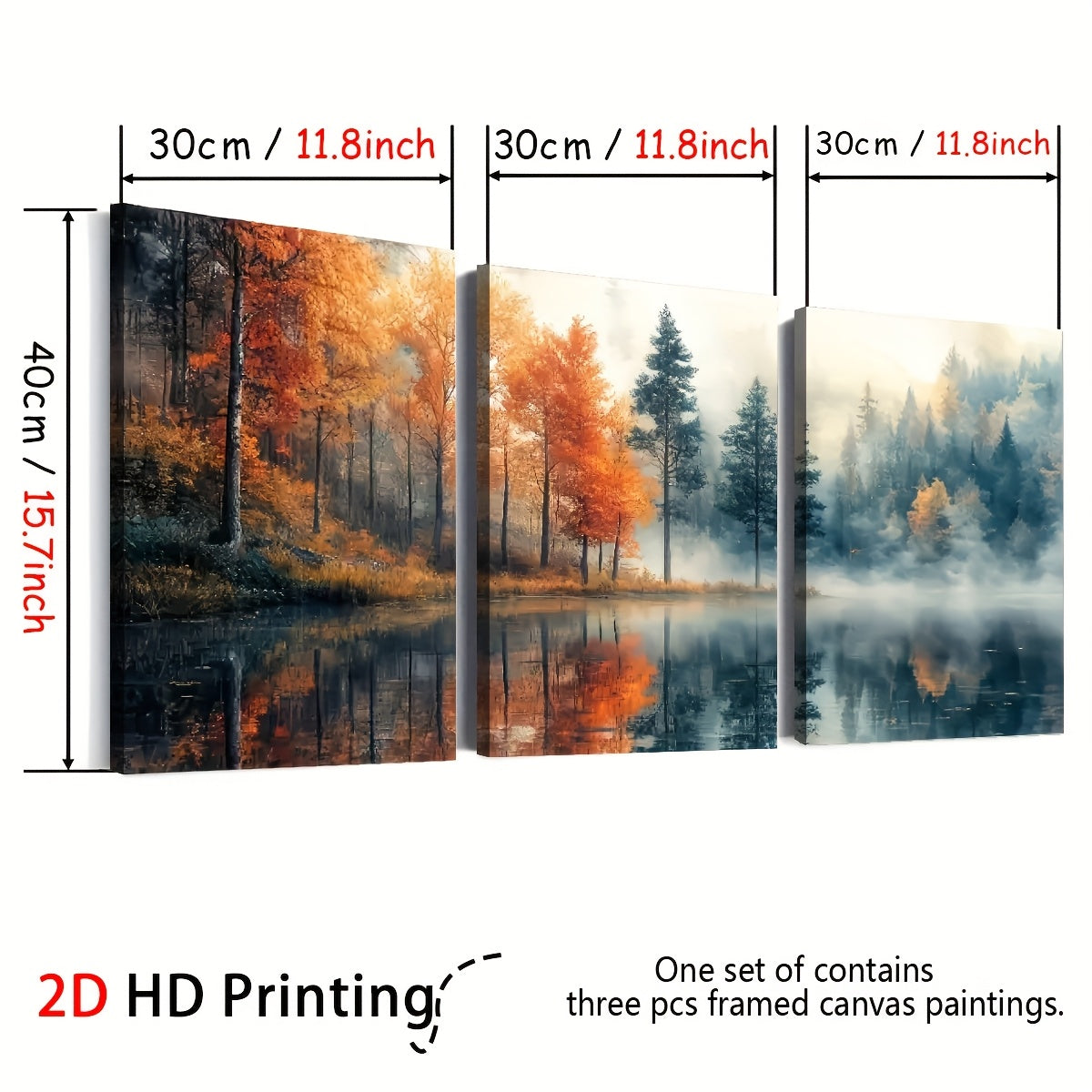 2D Flat 3 2D Flat Prints, Modern Style Natural Primeval Forest Landscape Art, Framed Canvas Paintings And Posters, Ready to Hang, Home Decoration, Wall Art, Room Decoration, High-Definition Prints, Holiday Gifts, Living Room,