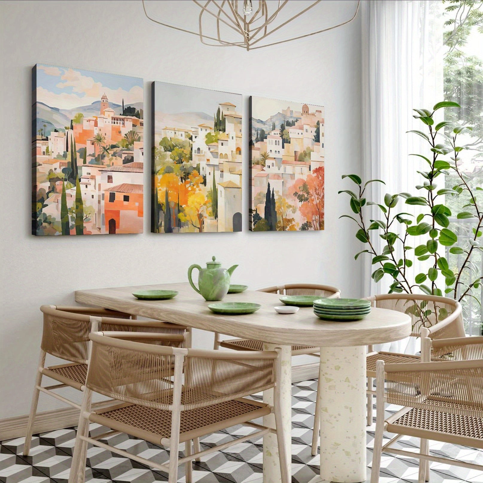 3pcs of Wood Frame Canvas Print Decorative Painting, Granada Spain Posters, Spanish Travel Prints, Spain Travel Art, Floral Wall Art, Spain Art Poster, Tropical Floral Art--Interior Home Wall Decoration Ar