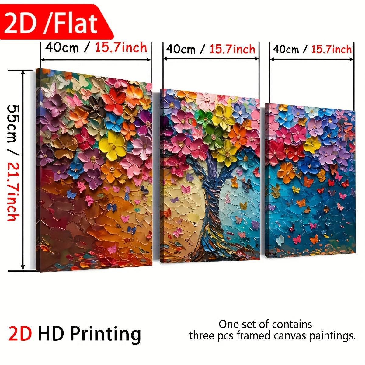 2D Flat 3pcs 2D Flat Printing, Abstract Art Style Tree of Life Landscape, Framed Canvas Painting And Poster, Can Be Hung Directly, Home Decoration, Wall Art, Room Decoration, HD Printing, Holiday Gifts, Living Room, Bedroom,