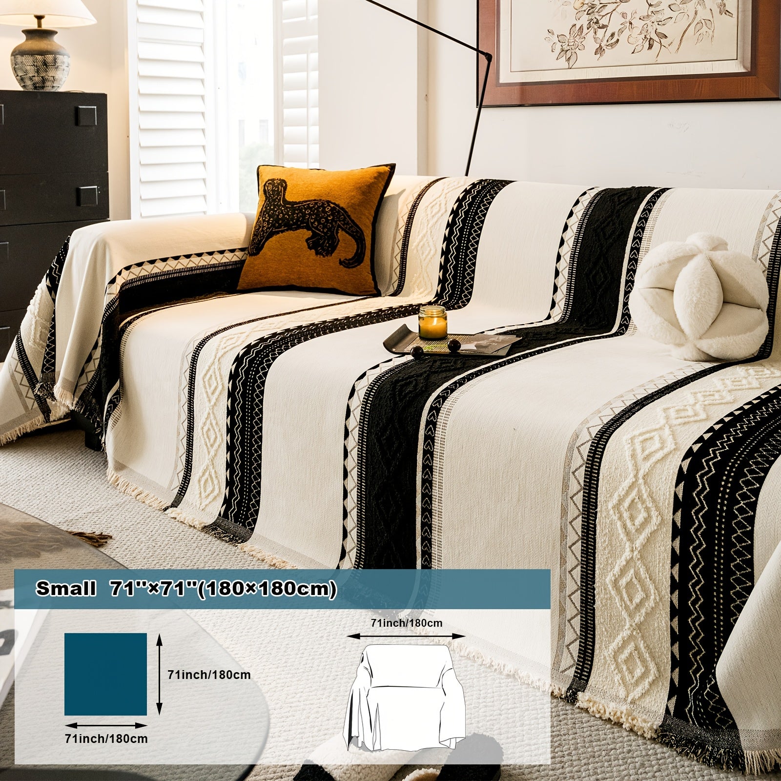 [Stylish Elegance] Bohemian Style Chenille Blend Sofa Throw | Pet-Friendly Jacquard Weave | Multi-Size for Single, Double, Triple & Sectional Sofas | Black and White Geometric Patterns | Machine Washable | Cozy Home Decor, So