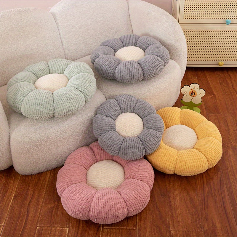 1pc 37cm/14.57in Soft Daisy Plush Throw Pillow - All-Season Fluffy Flower Floor Cushion-Ultra Soft Chair Pad for Bay Window, Boho Decor, Cross-Legged Sitting, Ideal for Bed and Sofa, Charming Dorm Room Accent, Decorative Pill