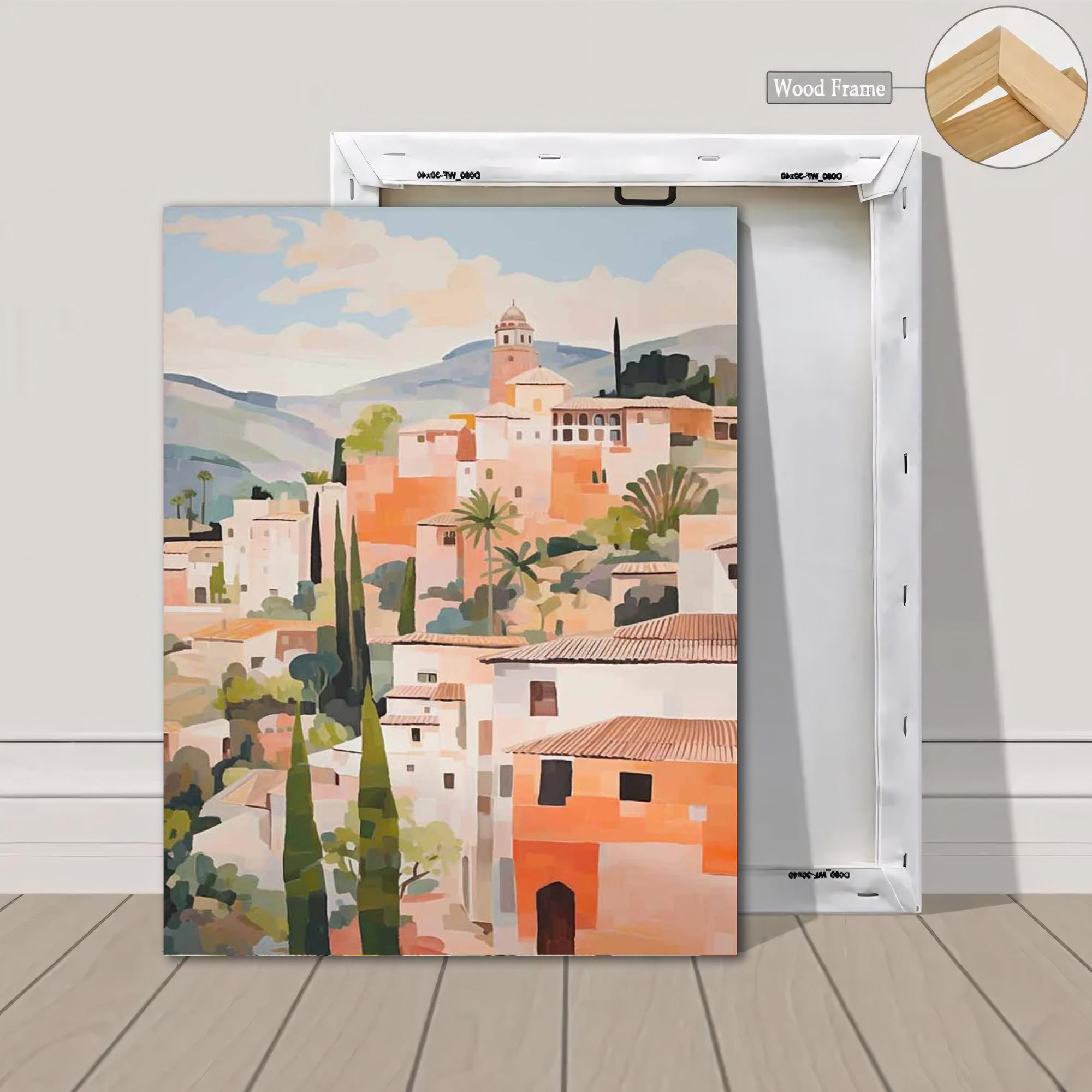 3pcs of Wood Frame Canvas Print Decorative Painting, Granada Spain Posters, Spanish Travel Prints, Spain Travel Art, Floral Wall Art, Spain Art Poster, Tropical Floral Art--Interior Home Wall Decoration Ar