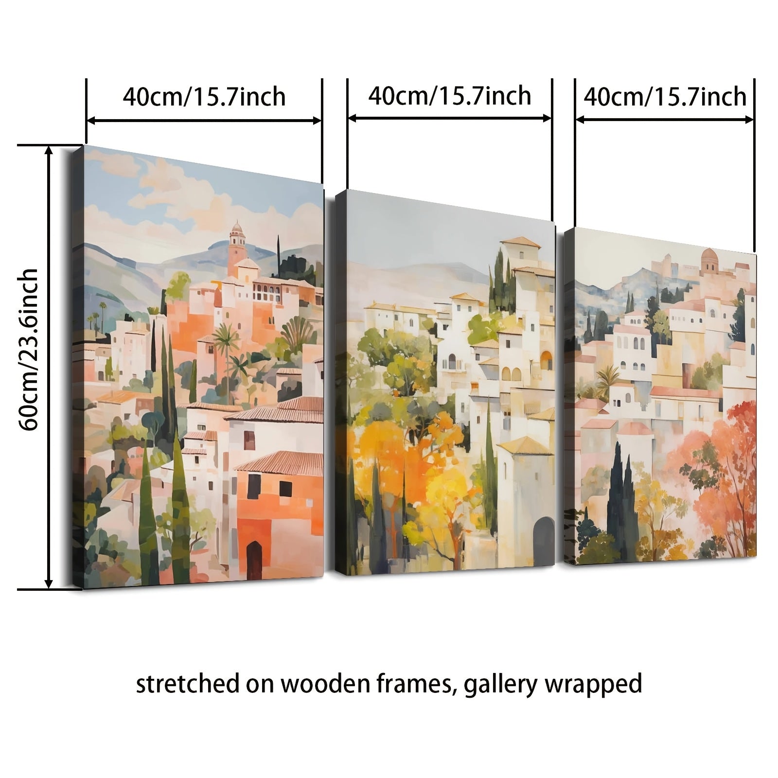 3pcs of Wood Frame Canvas Print Decorative Painting, Granada Spain Posters, Spanish Travel Prints, Spain Travel Art, Floral Wall Art, Spain Art Poster, Tropical Floral Art--Interior Home Wall Decoration Ar