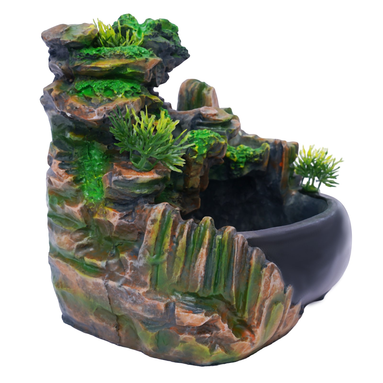 Indoor Resin Rockery Desktop Decoration - Miniature Zen Garden Bonsai Tree with Waterfall & Green Foliage, Self-Sustaining Ecosystem in Jar, No Electricity Needed, Durable Resin Material for Home Office Decor, Holiday Gift (H