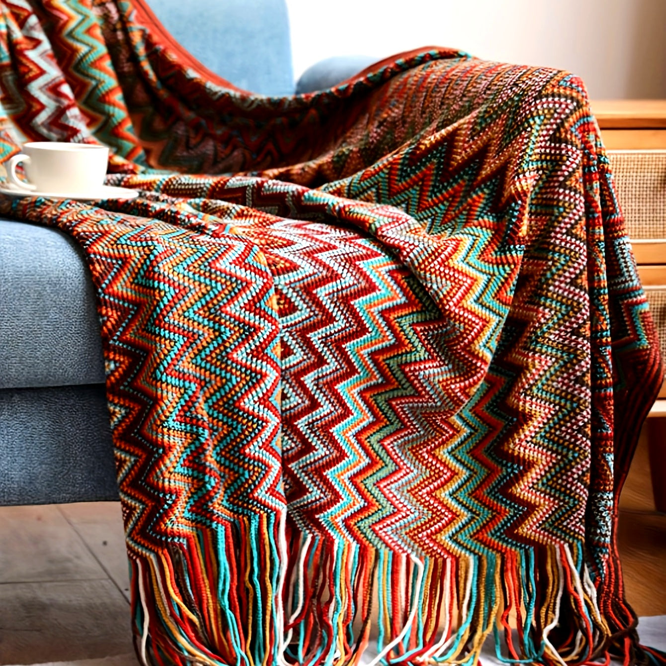 Bohemian Red Sofa Blanket